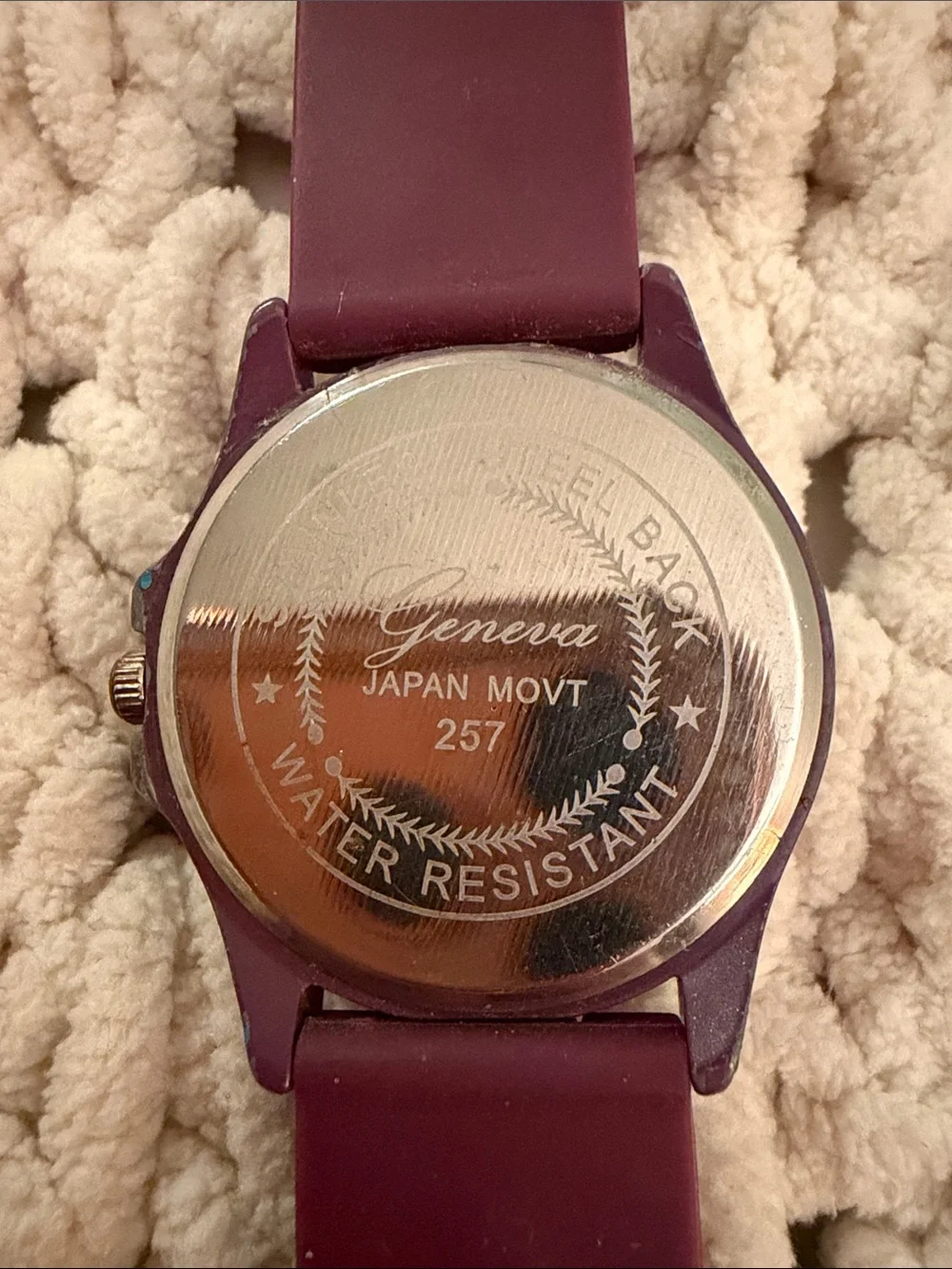 Geneva Burgundy Silicone Strap Watch with Metallic Back